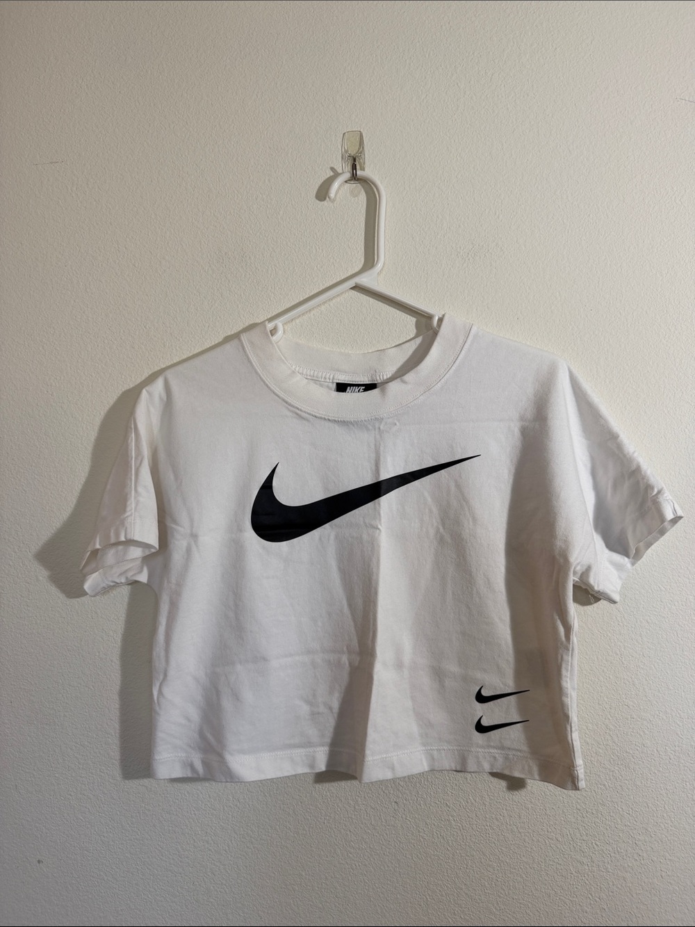 Nike White Crop Tee with Black Swoosh Logos size small